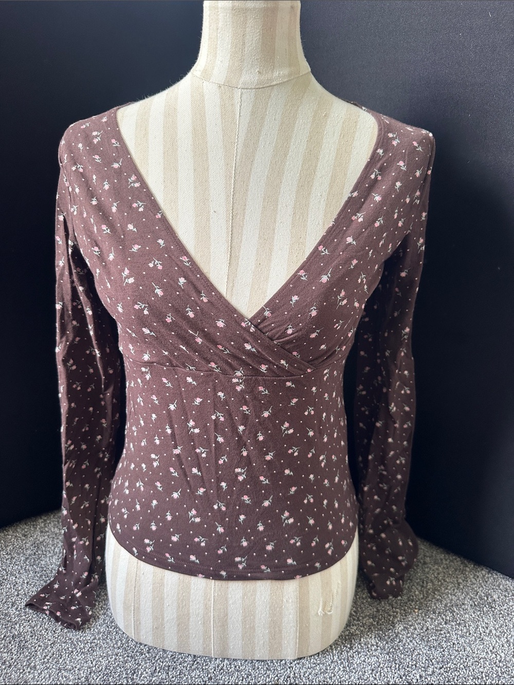 Hollister Brown Floral Wrap-Style Long Sleeve Top